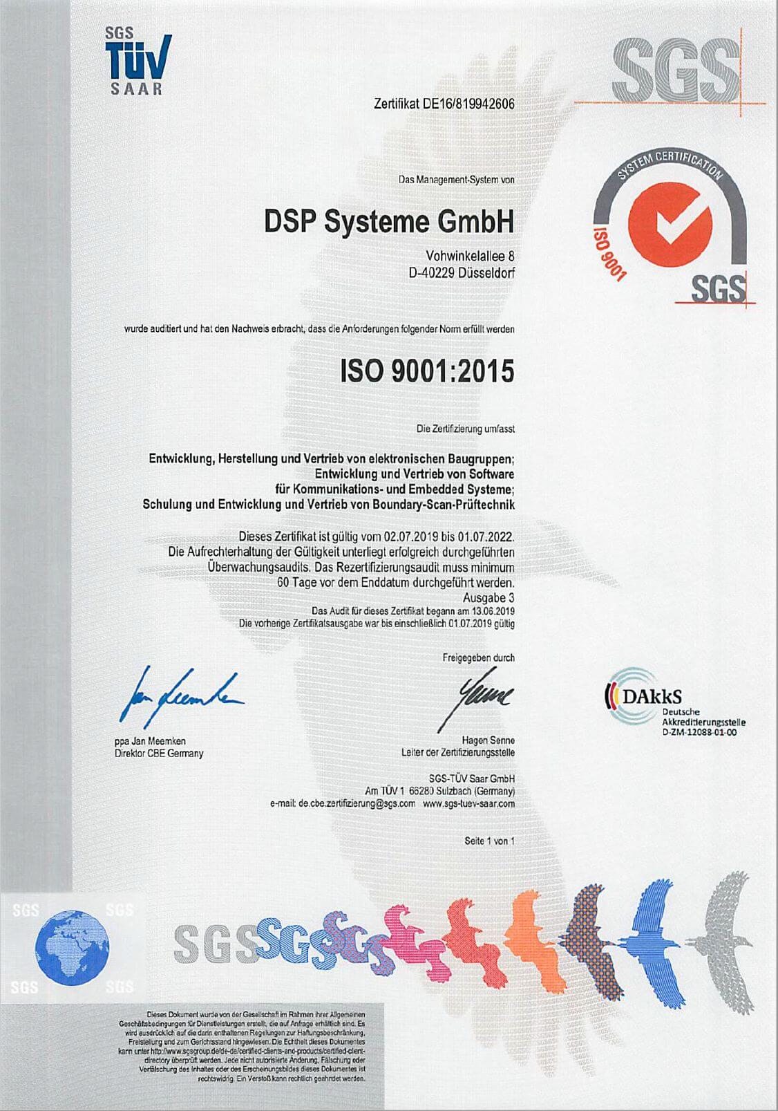 Qualitätsmanagement nach ISO9001-2015 Zertifikat